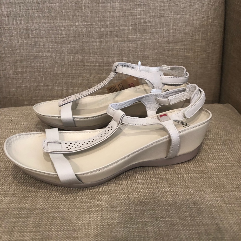NEW Camper wedges low heel light taupe tan Velcro